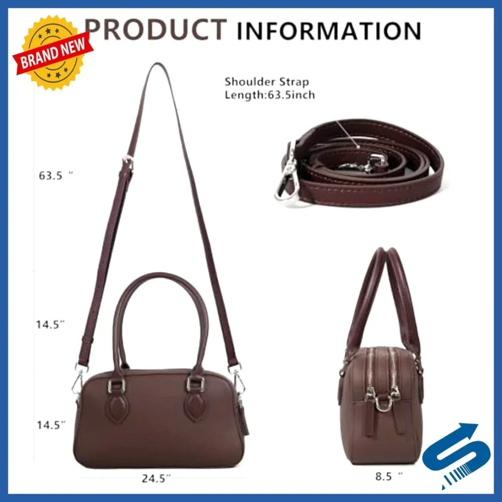 Genuine Leather Top Handle Satchel Crossbody Purse Adjustable Strap